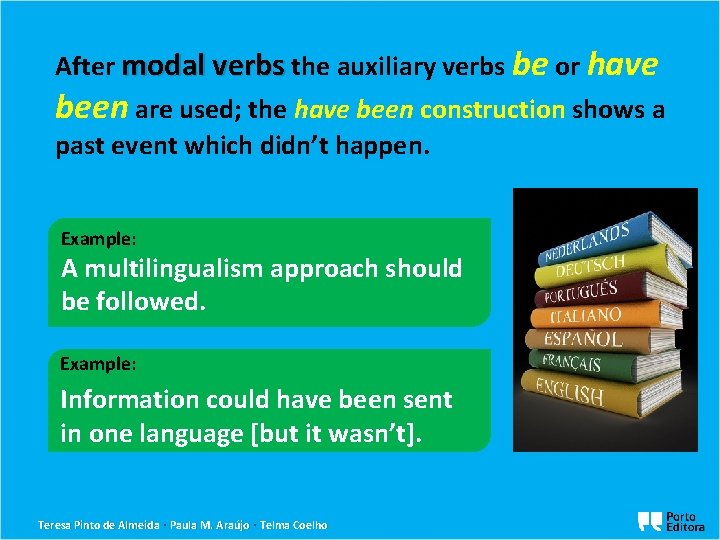 After modal verbs the auxiliary verbs be or have been are used; the have
