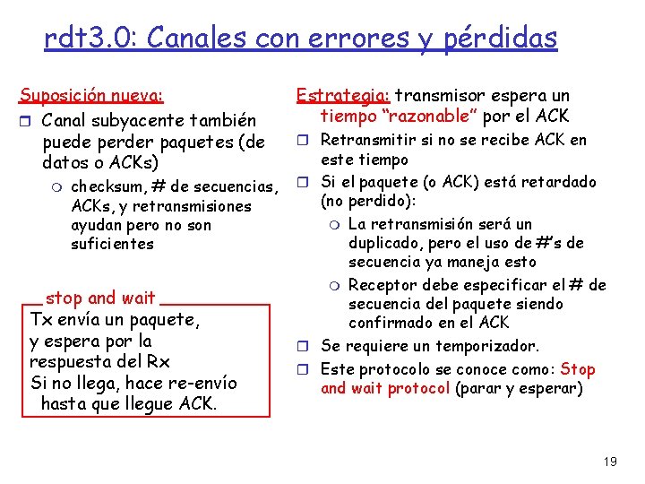 rdt 3. 0: Canales con errores y pérdidas Suposición nueva: Canal subyacente también puede