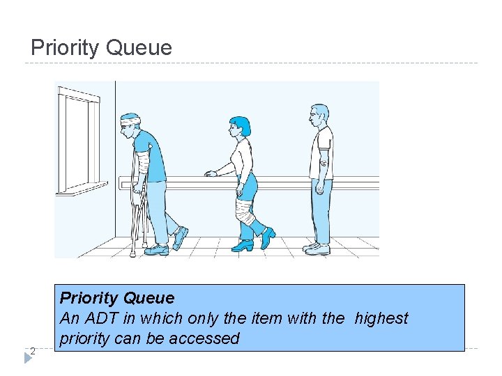 Priority Queue 2 Priority Queue An ADT in which only the item with the