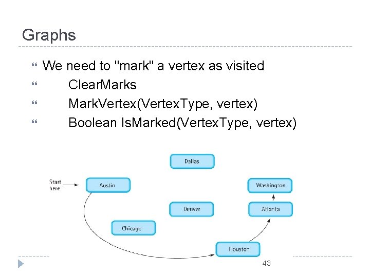 Graphs We need to "mark" a vertex as visited Clear. Marks Mark. Vertex(Vertex. Type,