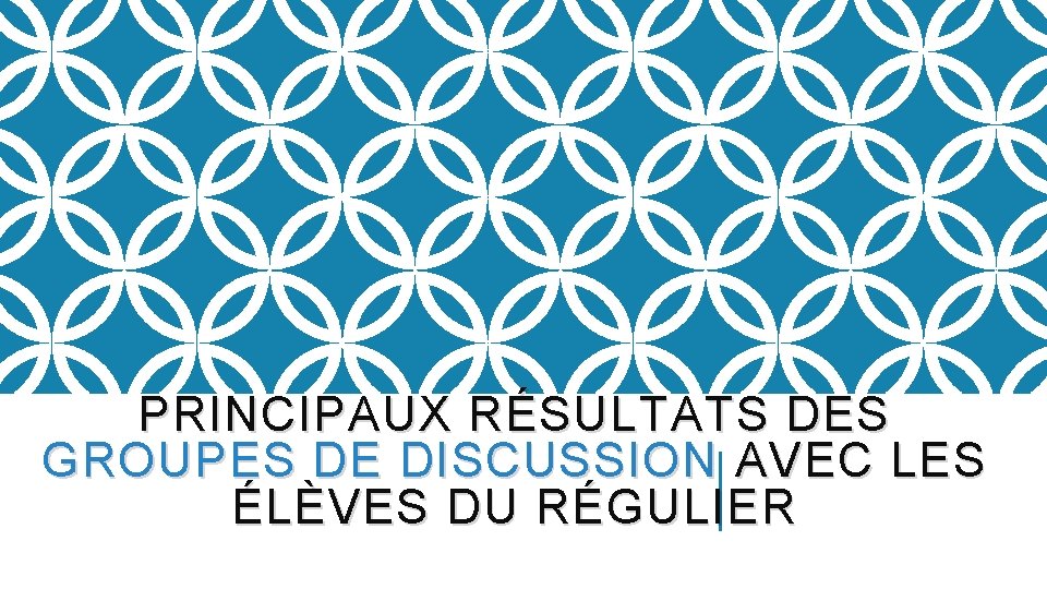 PRINCIPAUX RÉSULTATS DES GROUPES DE DISCUSSION AVEC LES ÉLÈVES DU RÉGULIER 