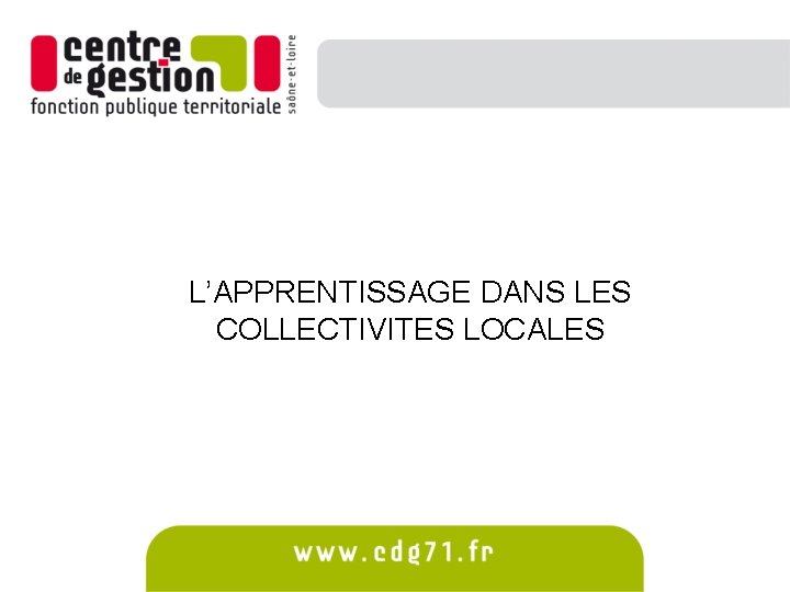 L’APPRENTISSAGE DANS LES COLLECTIVITES LOCALES 