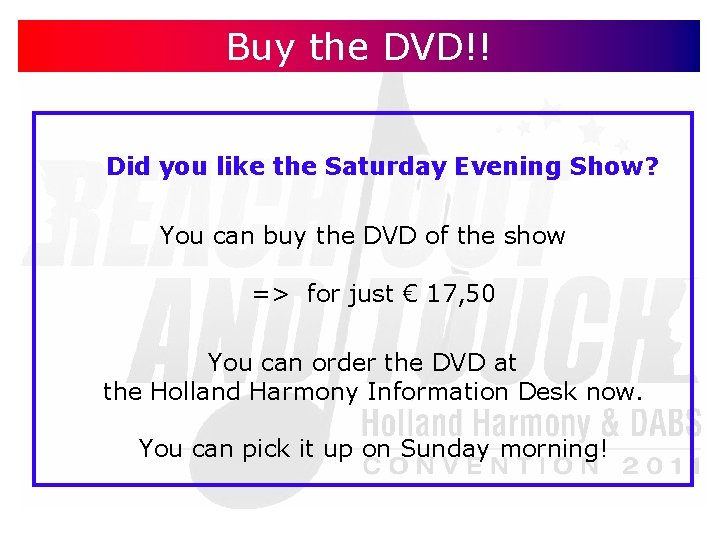 Buy the DVD!! Did you like the Saturday Evening Show? You can buy the