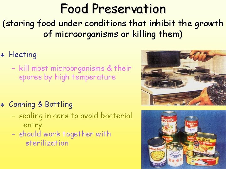 Food Preservation (storing food under conditions that inhibit the growth of microorganisms or killing