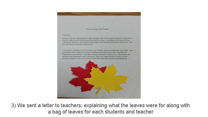 3) We sent a letter to teachers, explaining what the leaves were for along