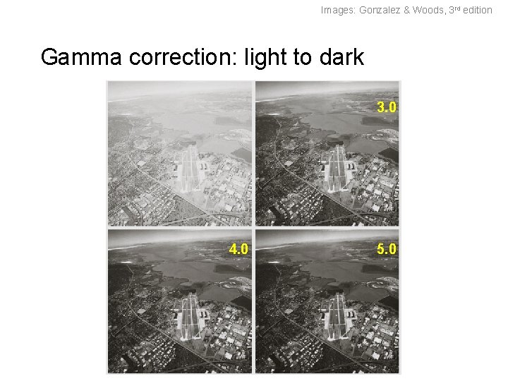 Images: Gonzalez & Woods, 3 rd edition Gamma correction: light to dark 3. 0 Images: Gonzalez & Woods, 3 rd edition Gamma correction: light to dark 3. 0