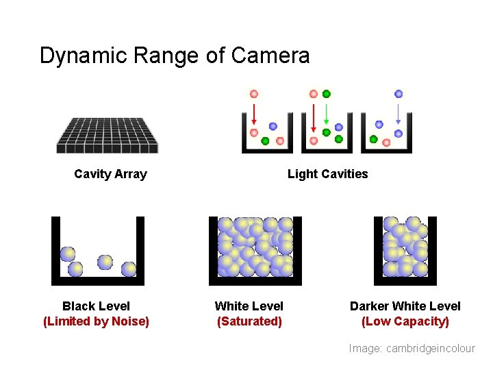 Dynamic Range of Camera Cavity Array Black Level (Limited by Noise) Light Cavities White Dynamic Range of Camera Cavity Array Black Level (Limited by Noise) Light Cavities White