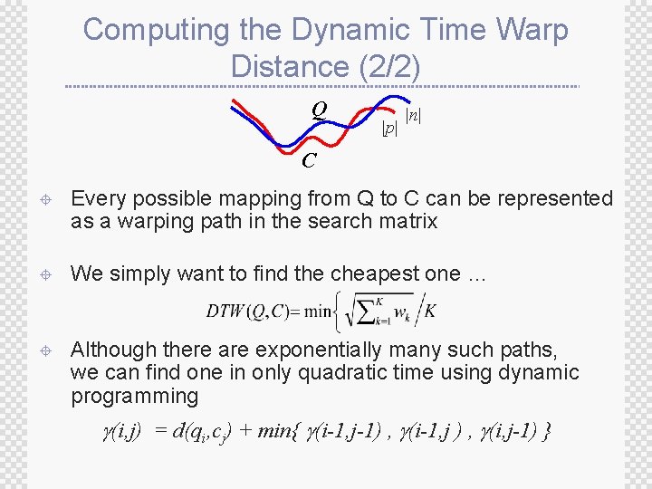 Computing the Dynamic Time Warp Distance (2/2) Q |p| |n| C ± Every possible