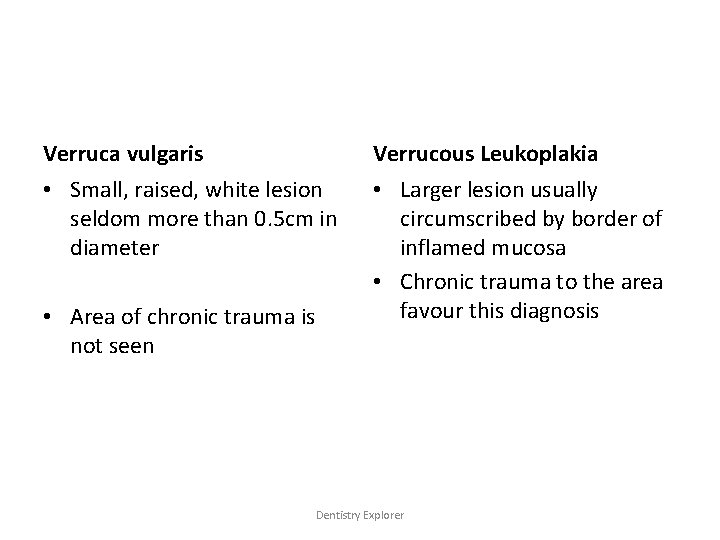 Verruca vulgaris Verrucous Leukoplakia • Small, raised, white lesion seldom more than 0. 5