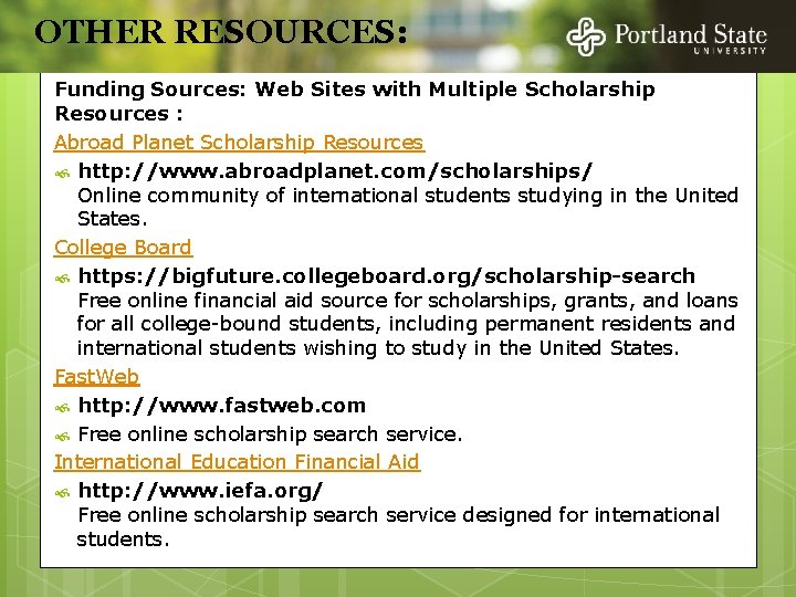 OTHER RESOURCES: Funding Sources: Web Sites with Multiple Scholarship Resources : Abroad Planet Scholarship