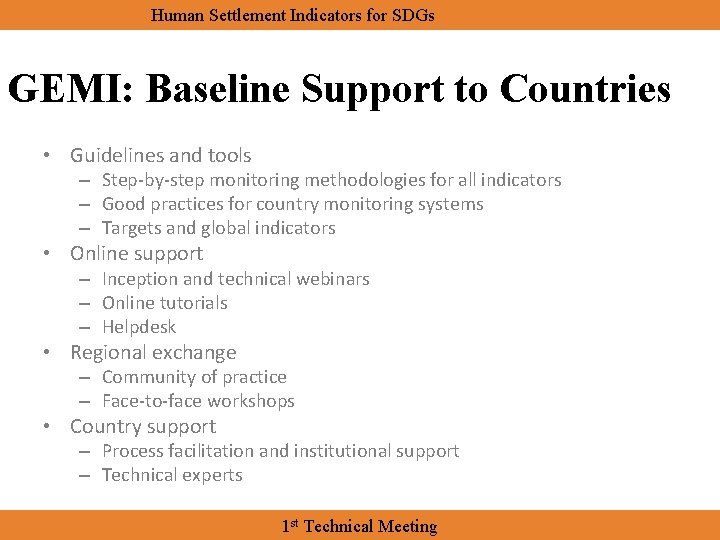 Human Settlement Indicators for SDGs GEMI: Baseline Support to Countries • Guidelines and tools