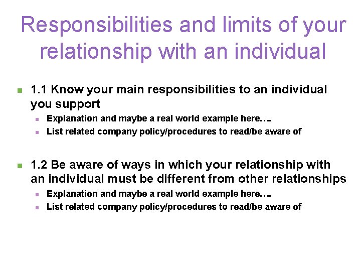 Responsibilities and limits of your relationship with an individual n 1. 1 Know your