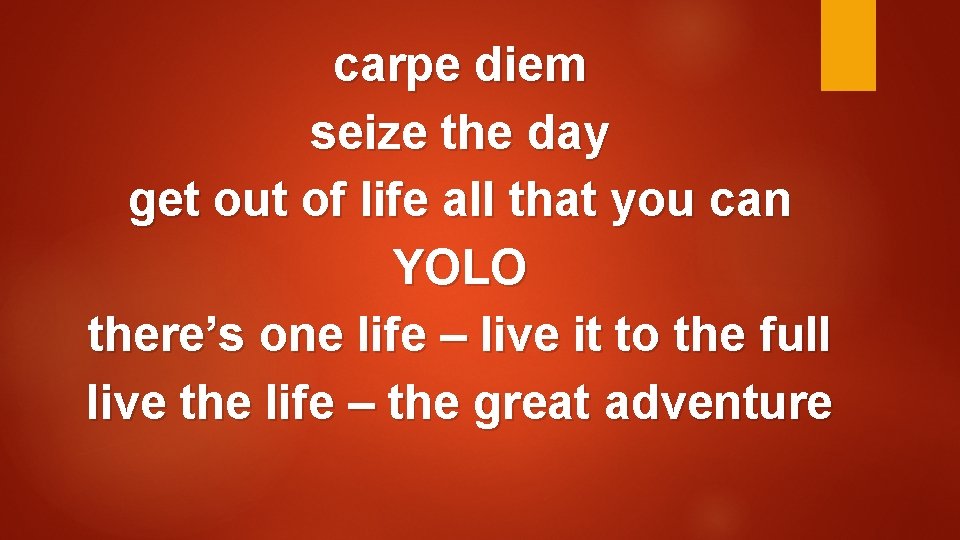 carpe diem seize the day get out of life all that you can YOLO