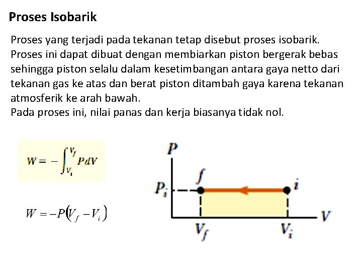 Proses Isobarik Proses yang terjadi pada tekanan tetap disebut proses isobarik. Proses ini dapat