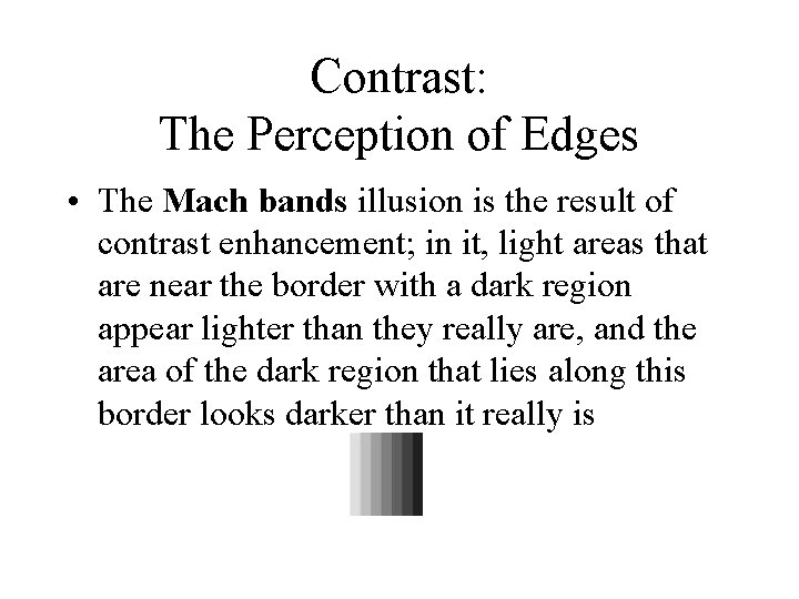 Contrast: The Perception of Edges • The Mach bands illusion is the result of