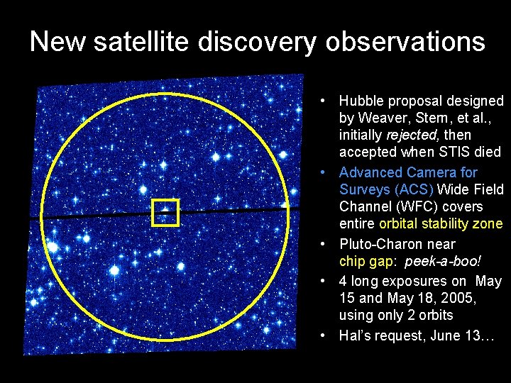 New satellite discovery observations • Hubble proposal designed by Weaver, Stern, et al. ,