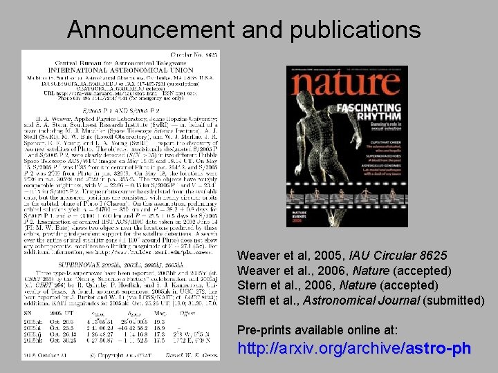 Announcement and publications Weaver et al, 2005, IAU Circular 8625 Weaver et al. ,