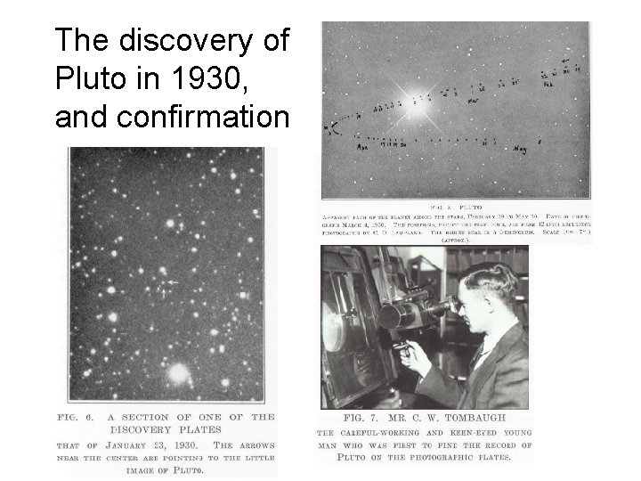 The discovery of Pluto in 1930, and confirmation 