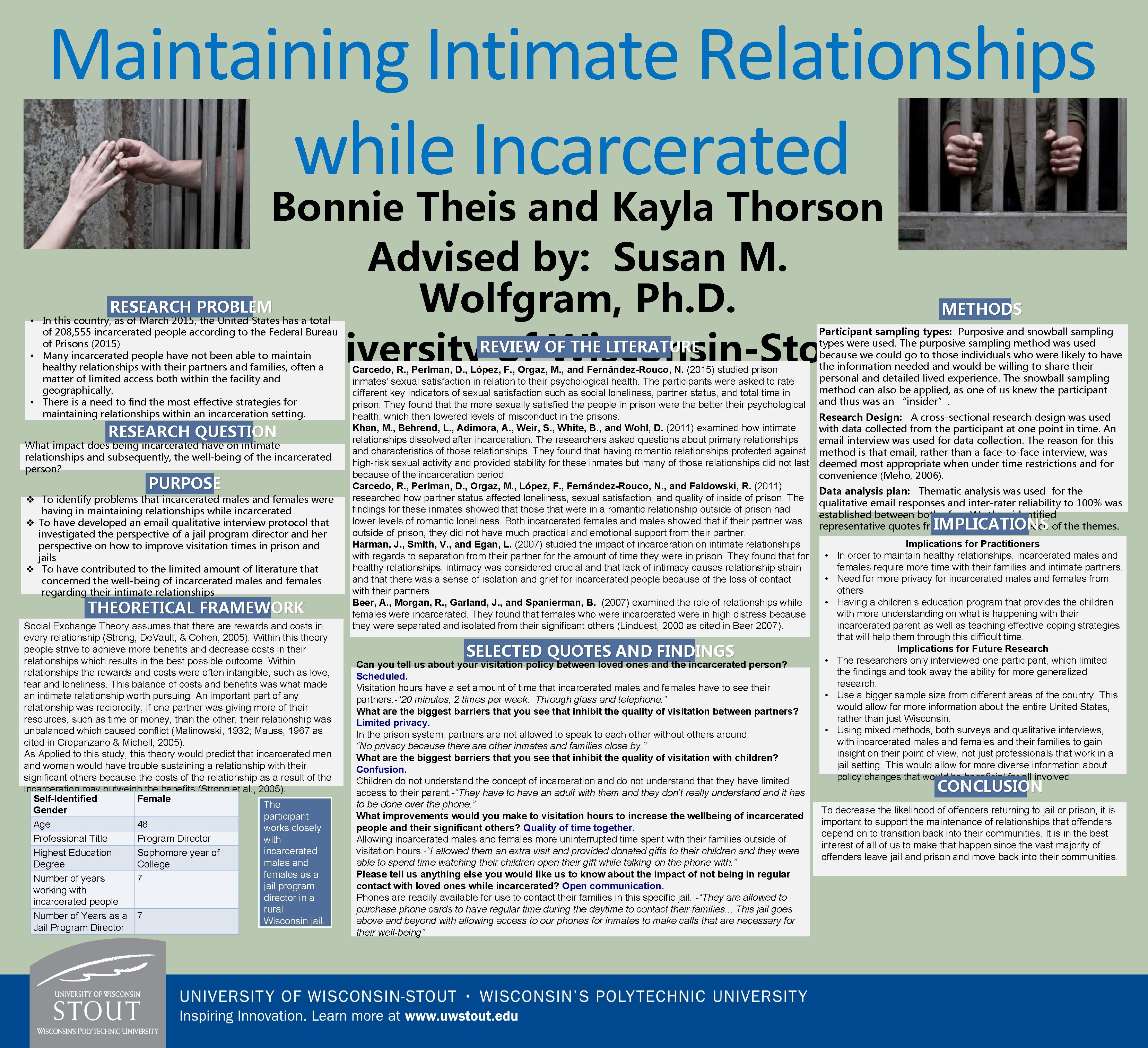 Maintaining Intimate Relationships while Incarcerated Bonnie Theis and Kayla Thorson Advised by: Susan M.