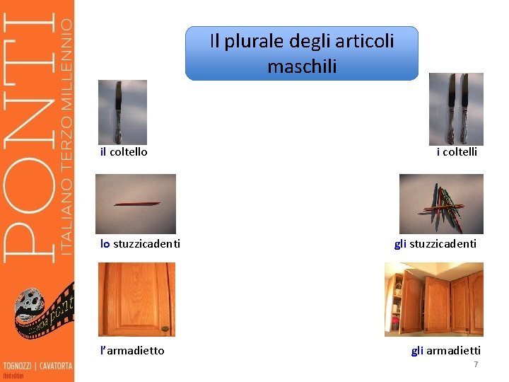 Il plurale degli articoli maschili il coltello lo stuzzicadenti l’armadietto i coltelli gli stuzzicadenti