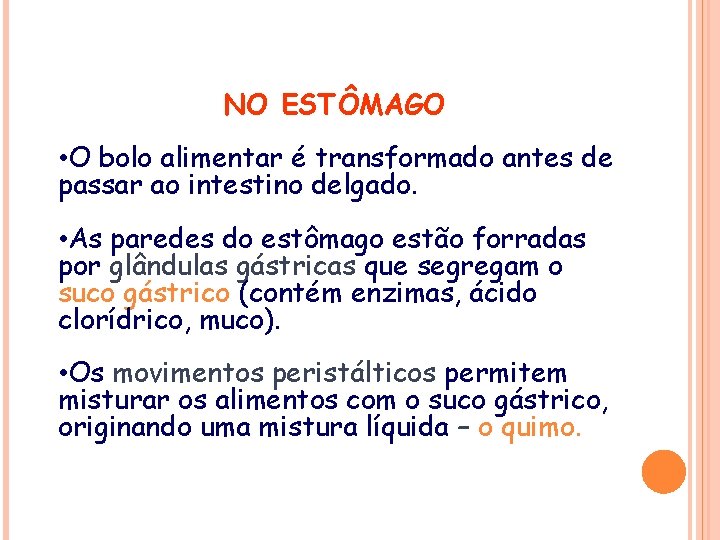 NO ESTÔMAGO • O bolo alimentar é transformado antes de passar ao intestino delgado.