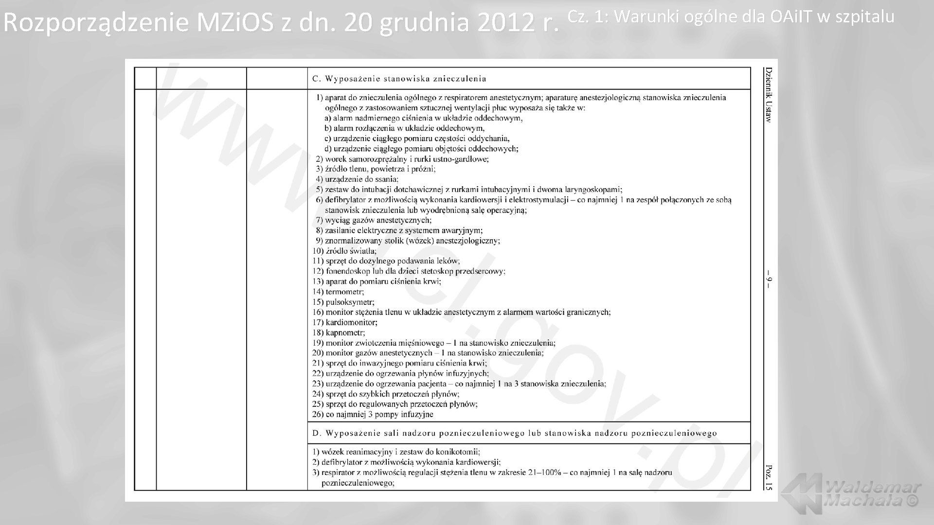 Rozporządzenie MZi. OS z dn. 20 grudnia 2012 r. Cz. 1: Warunki ogólne dla