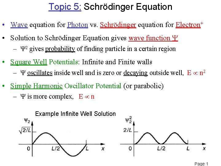 Topic 5: Schrödinger Equation • Wave equation for Photon vs. Schrödinger equation for Electron+