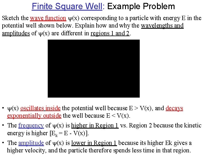 Finite Square Well: Example Problem Sketch the wave function (x) corresponding to a particle