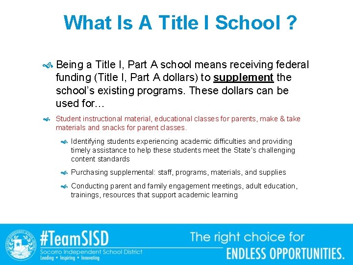 What Is A Title I School ? Being a Title I, Part A school