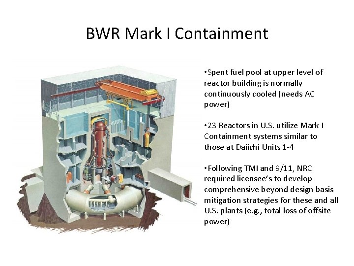 BWR Mark I Containment • Spent fuel pool at upper level of reactor building