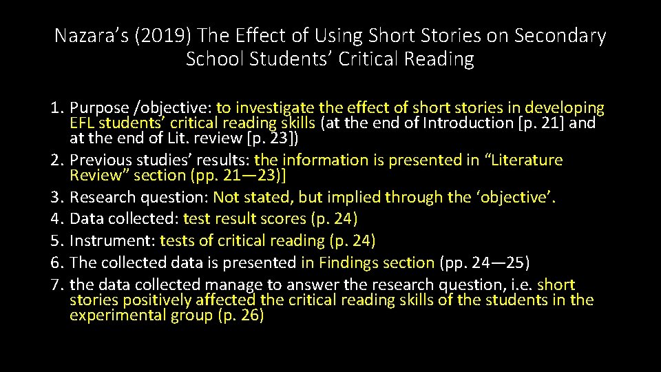 Nazara’s (2019) The Effect of Using Short Stories on Secondary School Students’ Critical Reading