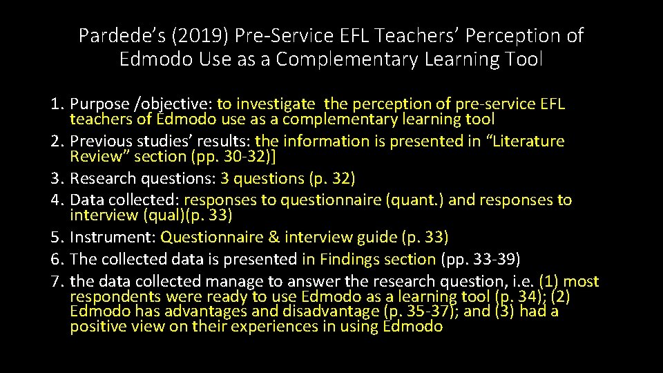 Pardede’s (2019) Pre-Service EFL Teachers’ Perception of Edmodo Use as a Complementary Learning Tool