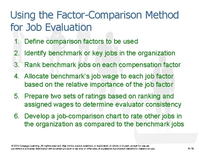 Using the Factor-Comparison Method for Job Evaluation 1. Define comparison factors to be used