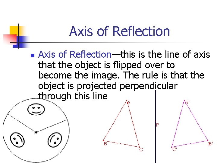 Axis of Reflection n Axis of Reflection—this is the line of axis that the
