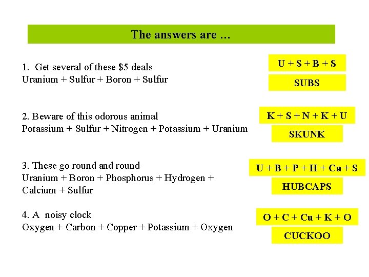 The answers are … 1. Get several of these $5 deals Uranium + Sulfur