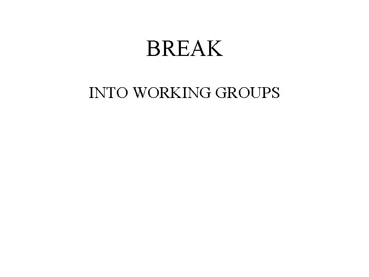 BREAK INTO WORKING GROUPS 