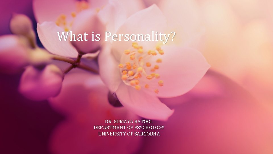 What is Personality? DR. SUMAYA BATOOL DEPARTMENT OF PSYCHOLOGY UNIVERSITY OF SARGODHA 