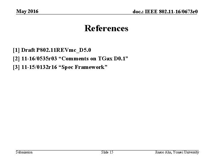 May 2016 doc. : IEEE 802. 11 -16/0673 r 0 References [1] Draft P