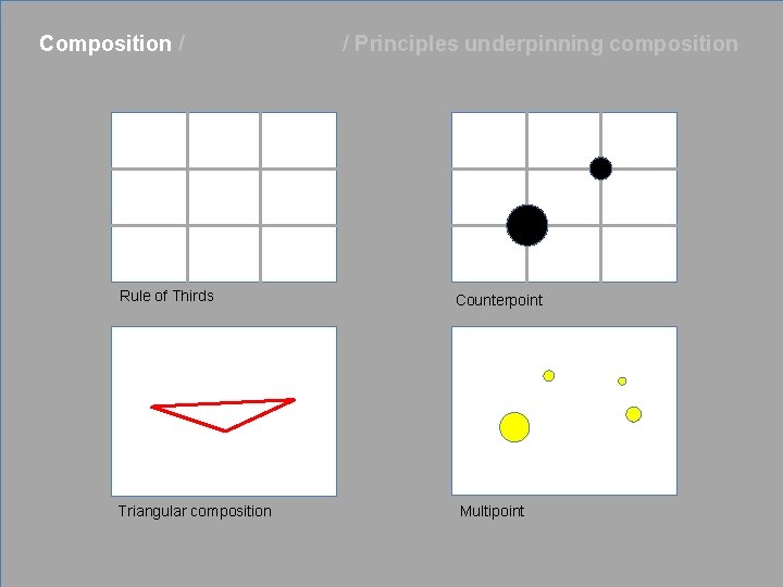 Composition / Rule of Thirds / Principles underpinning composition Rule of Thirds Counterpoint Triangular