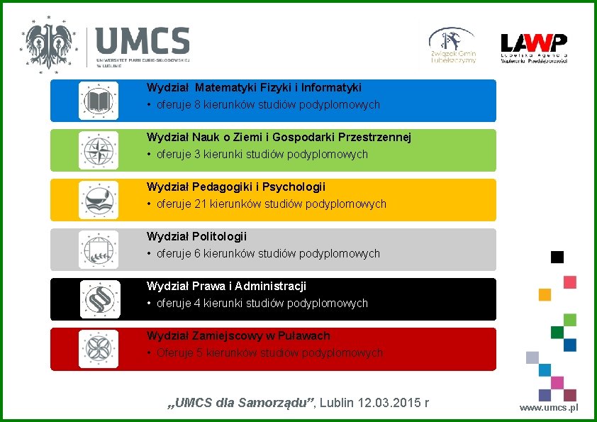 Wydział Matematyki Fizyki i Informatyki • oferuje 8 kierunków studiów podyplomowych Wydział Nauk o