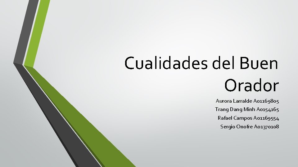 Cualidades del Buen Orador Aurora Larralde A 01169805 Trang Dang Minh A 0154165 Rafael