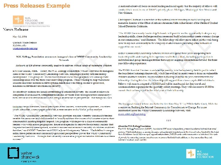 Press Releases Example 