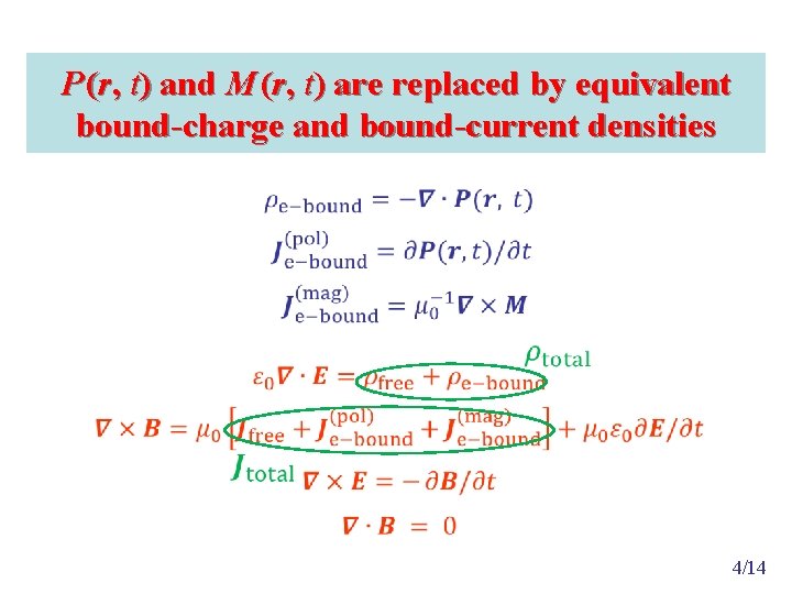 P (r, t) and M (r, t) are replaced by equivalent bound-charge and bound-current