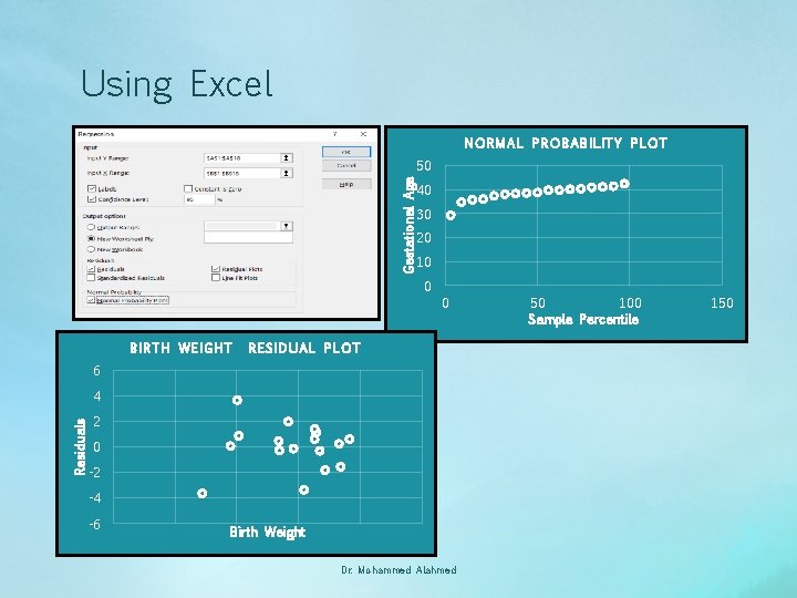 Using Excel NORMAL PROBABILITY PLOT Gestational Age 50 40 30 20 10 0 0