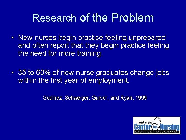 Research of the Problem • New nurses begin practice feeling unprepared and often report Research of the Problem • New nurses begin practice feeling unprepared and often report