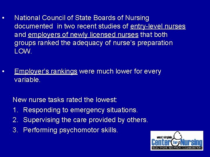 • National Council of State Boards of Nursing documented in two recent studies • National Council of State Boards of Nursing documented in two recent studies