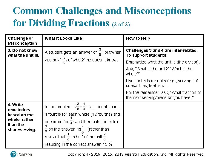 Common Challenges and Misconceptions for Dividing Fractions (2 of 2) Challenge or Misconception What