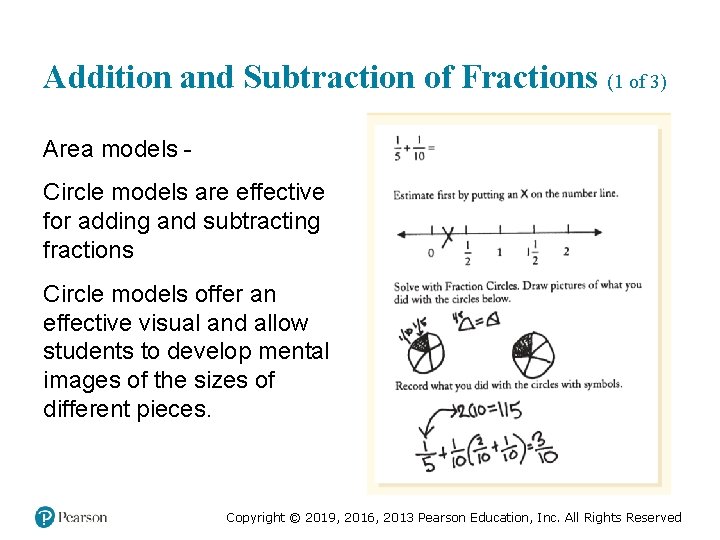 Addition and Subtraction of Fractions (1 of 3) Area models Circle models are effective