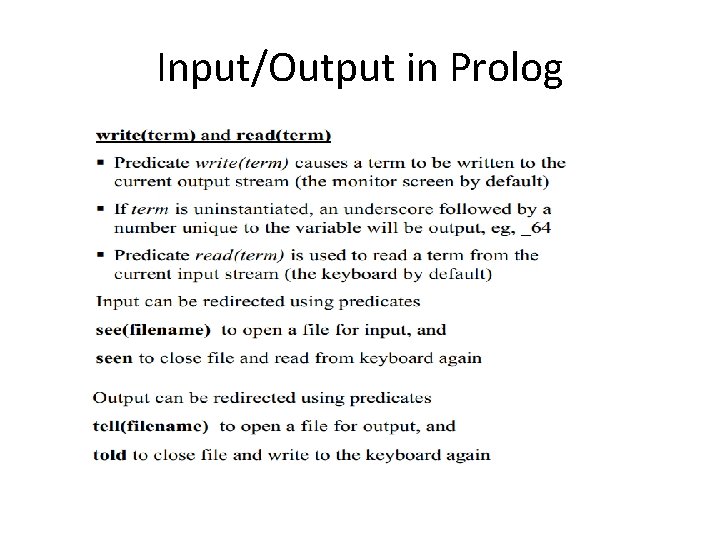 Input/Output in Prolog 