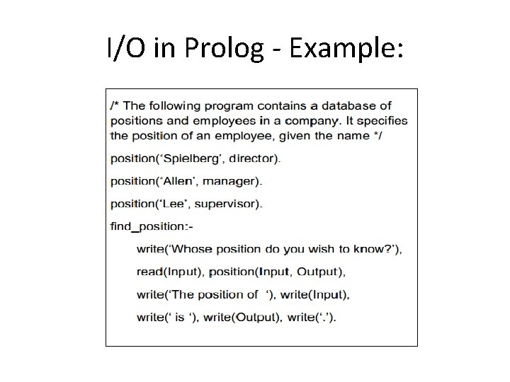 I/O in Prolog - Example: 